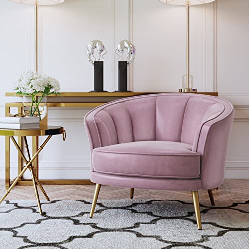 Yone Jx Je Modern Velvet Accent Barrel Chair Leisure Accent Chair Living Room Upholstered Armchair Vanity Chair For Bedroom Meeting Room (Pink) #TOP11