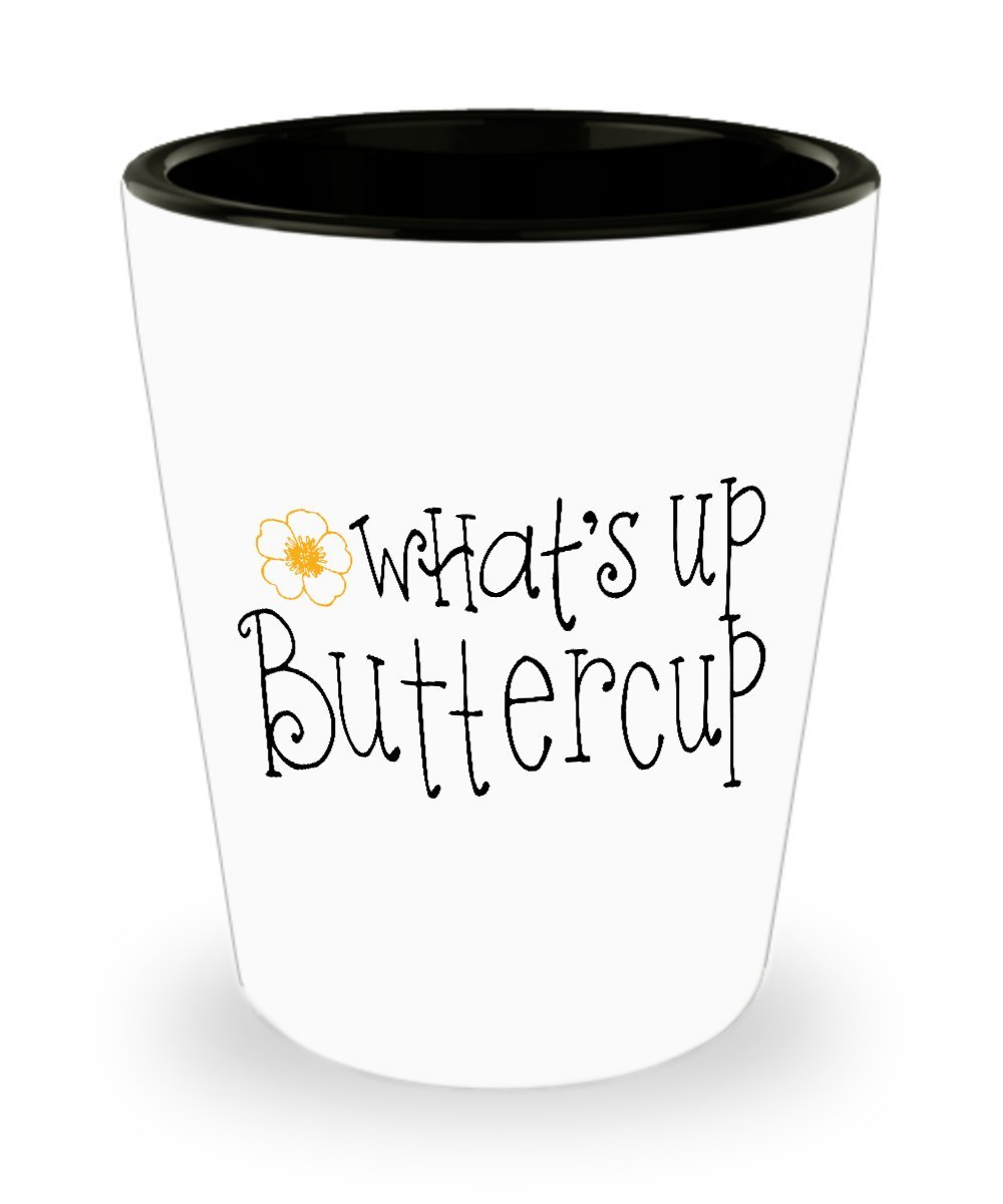 mmandiDESIGNS Whats Up Buttercup Coffee Mug Playful Greeting Nickname Shot Glass One 1.5 oz Ceramic Shot Glass
