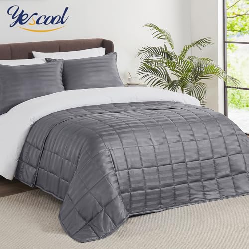 Image of yescool Weighted Blanket for Adults (10 lbs, 60 inch x 80 inch, Satin Grey Stripes) Heavy Blanket for Sleeping Perfect for 90-110 lbs, Queen Size Breathable Blanket with Premium Glass Bead, Machine Washable