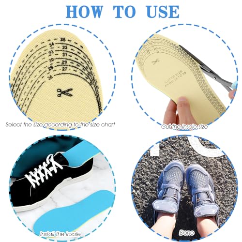 Image of Ptwola 2 Pairs Kids Memory Foam Shoe Insoles Cuttable Comfort Arch Support Insert Shock Absorption Cushioning Children Replacement Shoe Sole(Blue+Grey)