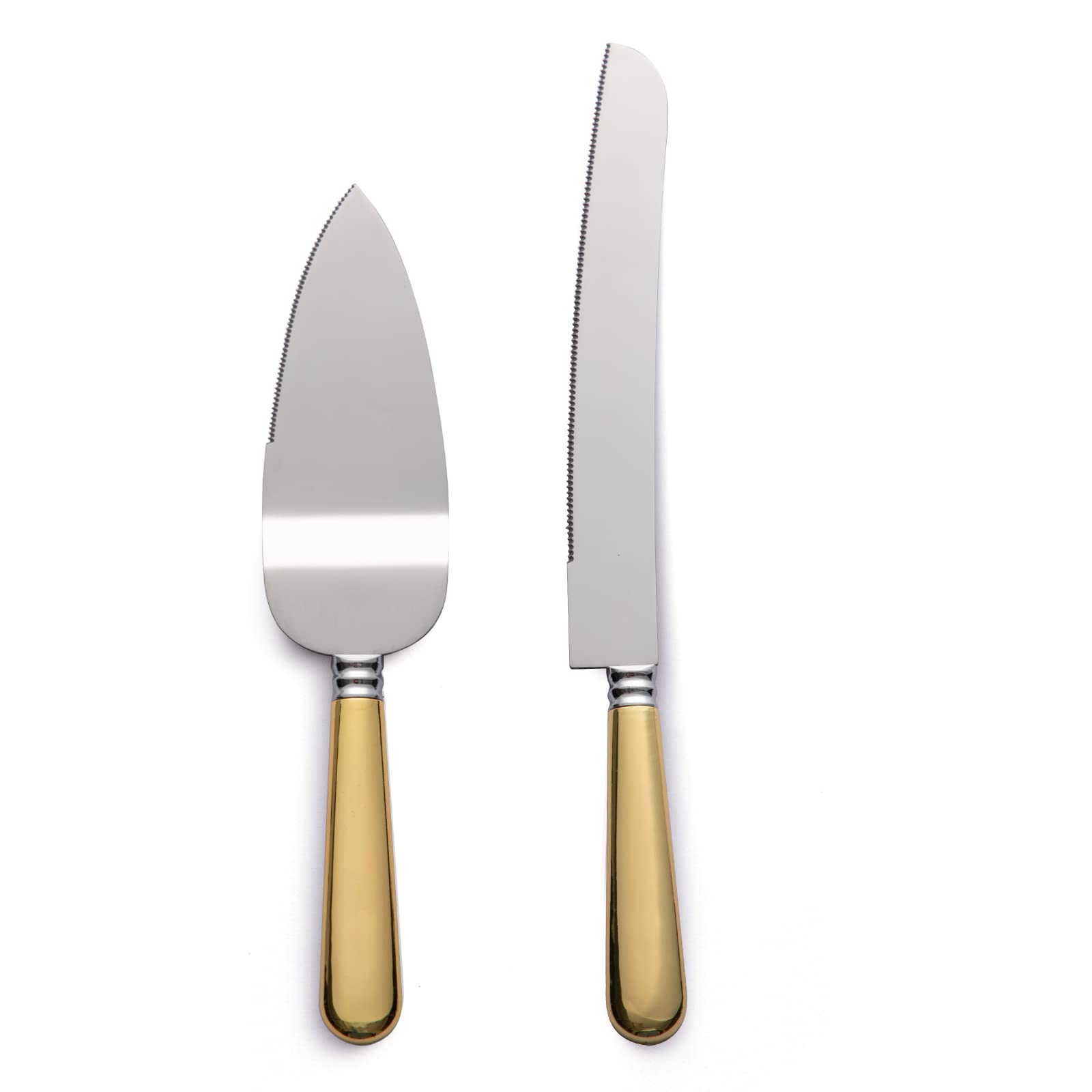 WIFUN Cake Slice and Pie Server Set, Stainless Steel Cake Slicer and Wedding Server Cake Cutter with Serrated Edges for Cake Pizza Fruit Cutting（Gold）