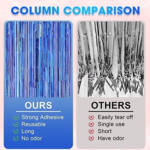 Image of Voircoloria 2 Pack Blue Foil Fringe Backdrop Curtains, Tinsel Streamers Party Decorations, Fringe Backdrop for Graduation, Disco Party