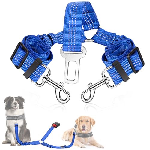 SlowTon Cinturón de Seguridad Coche Perro, 2 Perros sin enredo Cinturón de Seguridad elástico Duradero para el Coche, Ajustable Reflectante Seguro Doble Perro Coche arnés Divisor para Viajar
