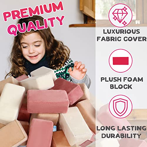 Image of The Original Premium Plush Building Block for Kids - Certified Safe Foam Blocks in Luxuriously Soft Fabric Covers (Rose, Blocks)