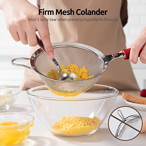 Image of 18 /8 Stainless Steel Mesh Strainer: U-Taste 5.5 Inch Kitchen Fine Mesh Sieve Food Colander with Riveted Sturdy Silicone Handle and 30 Mesh Hole for Straining Flour, Pasta, Fruit, Quinoa (Red)