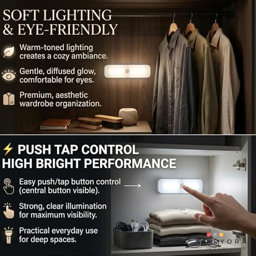 Image of KEYORA Rechargeable LED Push Light 1W - Wireless Stick on Magnetic Light for Closet, Cabinet, Kitchen, Wardrobe, Under Cabinet with 3 Colour Temperature (Size 10.6 cm, Pack of 2)