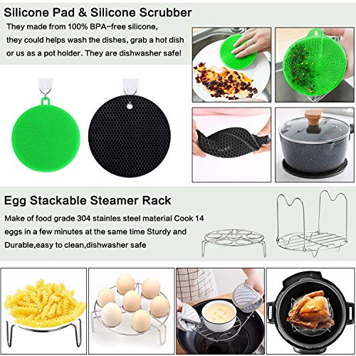 Mibote 19 Pcs Pressure Cooker Accessories Set fits Instant Pot 5,6,8 Qt, Steamer Baskets, Springform Pan, Egg Steamer Rack, Egg Bites Mold, Kitchen Tong, Silicone Pad, Oven Mitts, Cheat Sheet Magnet