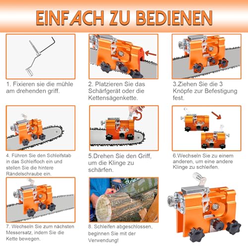 Kettensäge Schärfgerät Mit 5 Schleifköpfen - Handkurbel Für Alle Kettensägen