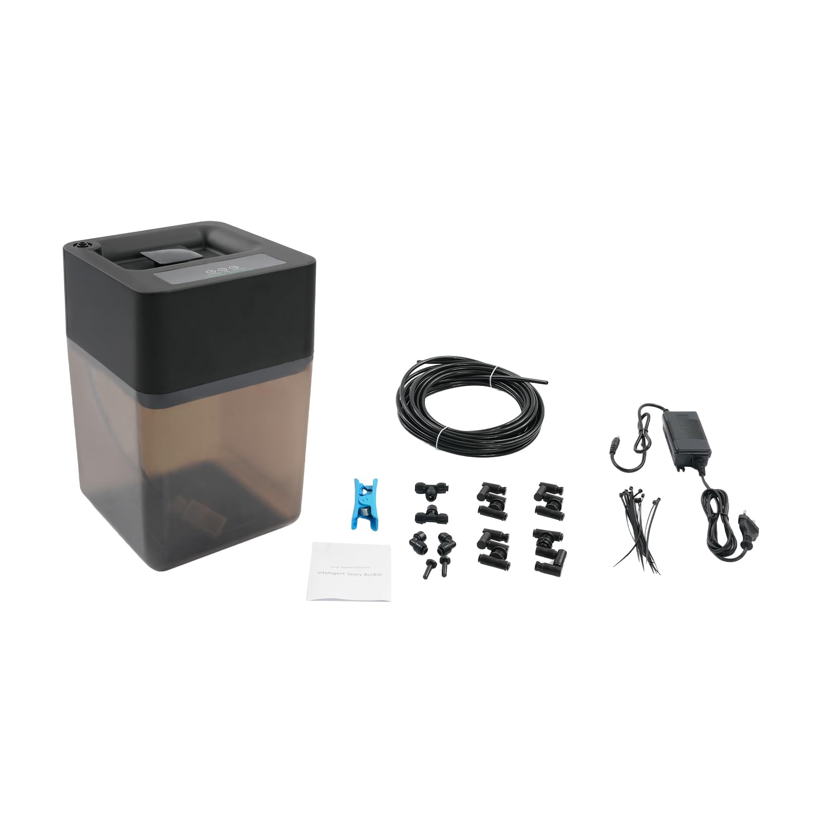 Brumisateur automatique pour reptiles avec 4 buses à 360°, réservoir de 12 l, minuterie (durée de pulvérisation 5 à 60 s / pause 1 à 24 heures), tuyau de 10 m, brume silencieuse pour terrarium