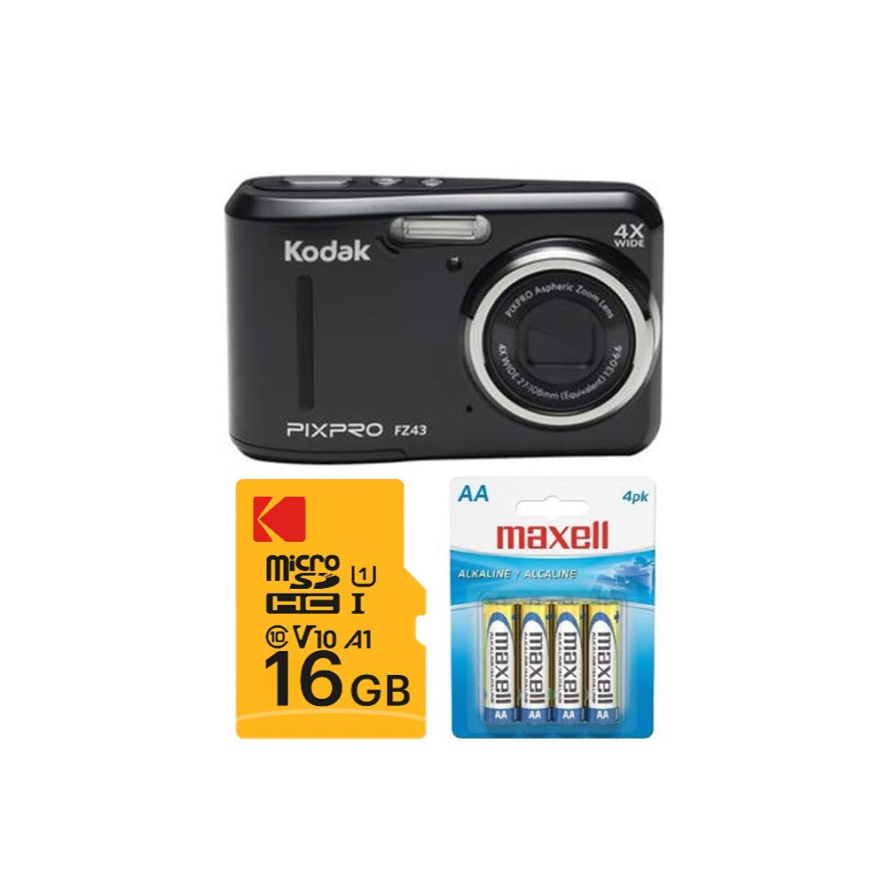 Amazon.com : Kodak PIXPRO FZ43 Digital Camera (Black) with 16GB SD Card and  4 AA Spare Batteries Bundle (3 Items) : Electronics