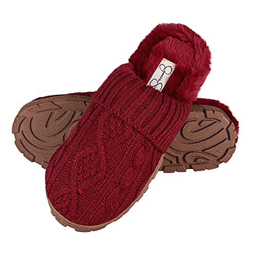 Jessica Simpson Womens Soft Cable Knit Slippers With Indoor/Outdoor Sole, Burgundy Knit, X-Large #TOP28