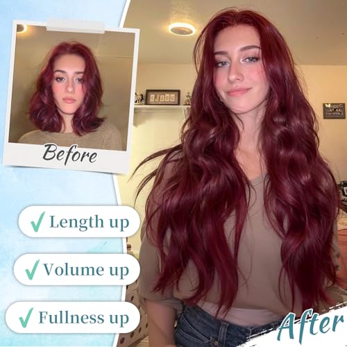 Image of KooKaStyle Wavy Thick Clip in Hair Extensions 20 inch Burgundy