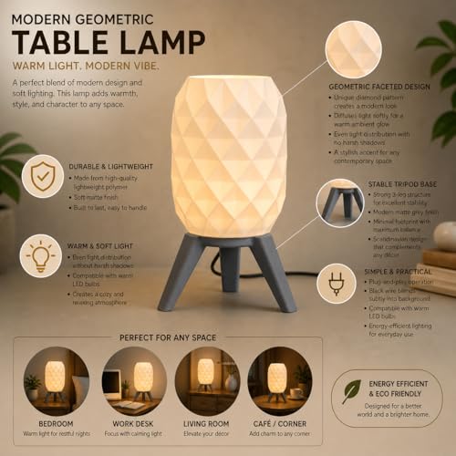 Image of Action Pro Table Lamp with Tripod Stand, Warm Light, Modern Bedside Lamp for Home & Bedroom (Design-3)
