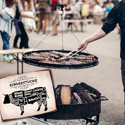 Rinderstücke BBQ Beef Fleischstücke Metallschild XXL in 28x38 cm Blechschild für den Grill als Dekoration für Grillfans und Fleischesser