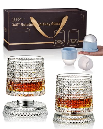 Image of CEEFU 360 Spinning Whiskey Glasses Set with Gift Box, Set of 2