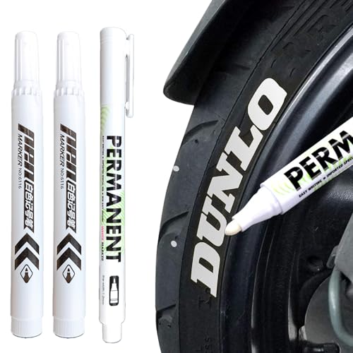 Nurila 3 Stück Reifenstift Weis Wasserfest, Auto Reifen Stift Weiß,2mm*2,1mm*1, Graffiti Lackstifte, Lackstift Weiß,Weissreifenstift Weis Große Kapazität Für Auto Motorrad Reifen, Glas, Metall, Gummi