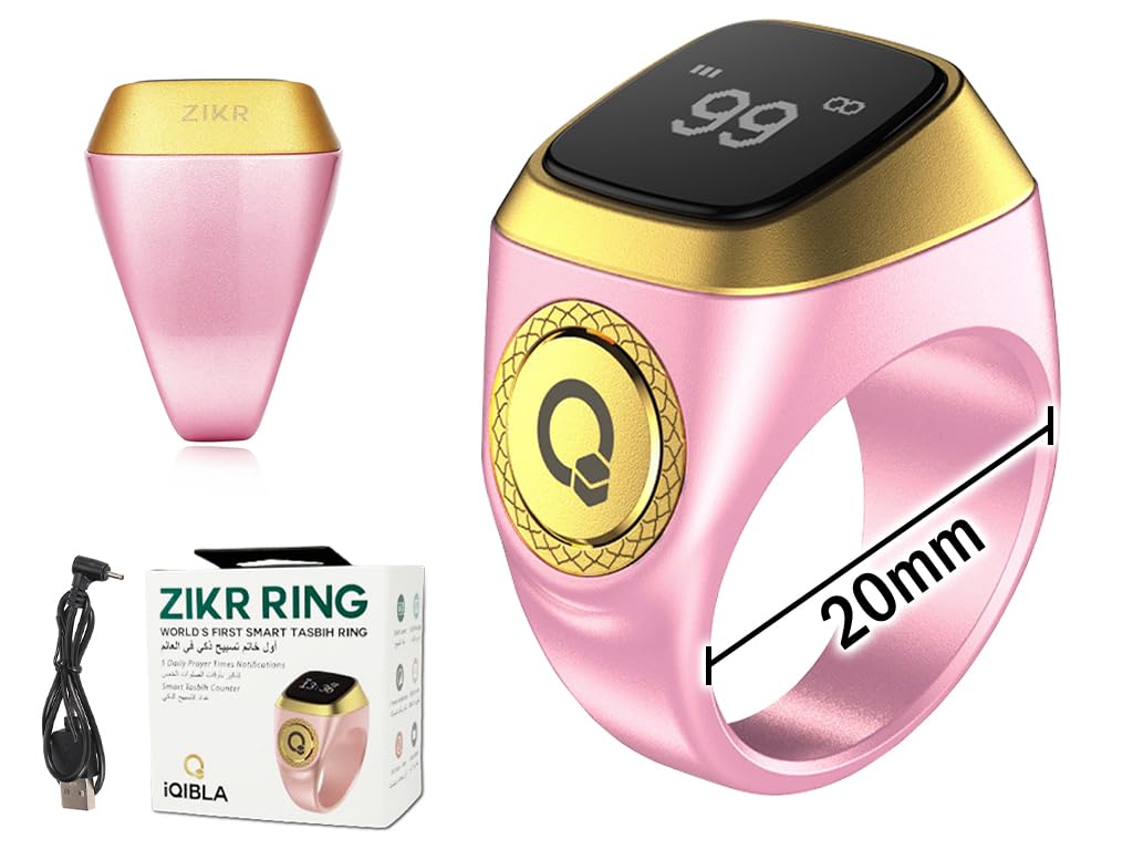 Kellegour Smart Tasbih Tally Counter Ring,Rechargeable Electronic Finger Counter,20mm Smart Ring Digital Tasbeeh Counter,Digital Electronic Tasbeeh Counters for Prayer with Vibration Reminder,Pink - Image 2