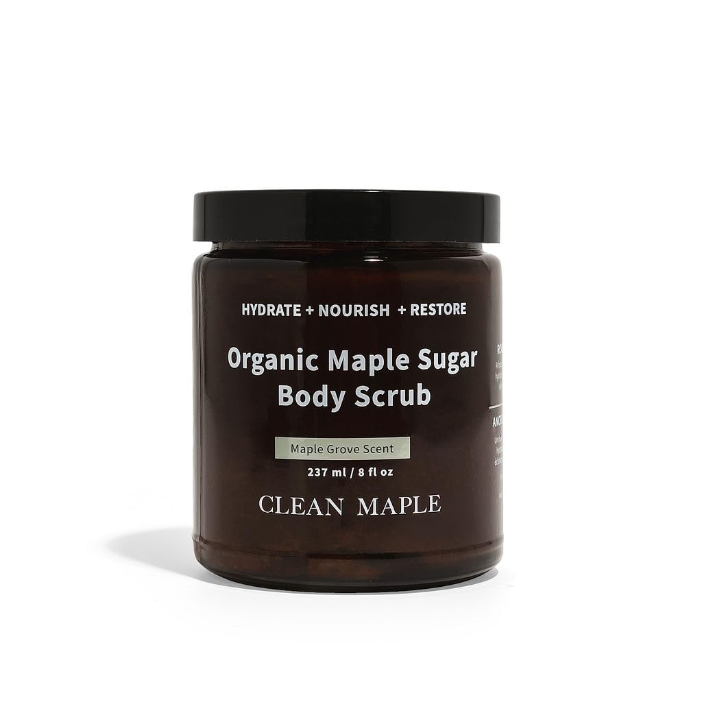 Organic Maple Sugar Body Scrub - Exfoliating and Hydrating | Vegan & Cruelty-Free | All Natural and Restoring | Gift Ready Packaging | 8oz