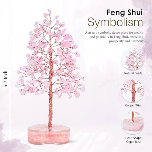 Image of Crocon Rose Quartz Heart Shape Base Crystal Tree, Birthday Gifts for Women | Healing Crystals Tree of Life, Positive Energy, Good Luck, Home Office Decor Gifts, Gift for Women - Sister Mom & Grandma