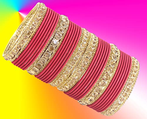 Image of NMII Non-Precious Metal Base Metal and Studded Zircon Gemstone and Matte Finish Worked Bangle set for Women /Girls