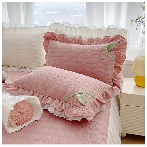 Set di 2 federe in cotone con volant, standard 48,3 x 73,7 cm, con chiusura a busta, per letto e decorazione della casa, morbide federe bianche