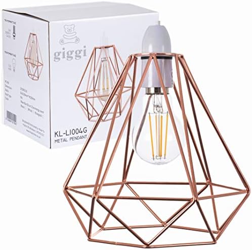 Giggi Rose Gold Cage Metal Basket Ceiling Light Shade, Wrought Iron Ceiling Fitting Light & Industrial Style Ring Light for Indoor and Metal Basket Pendant Light Shade with lamp Shade Reducer Ring