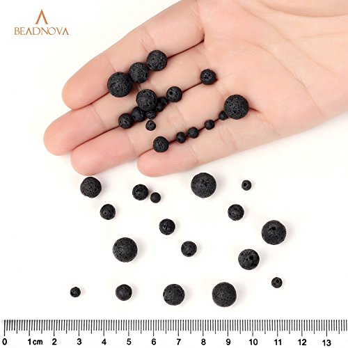 Image of BEADNOVA 4mm Natural Black Lava Rock Stone Gemstone Round Loose Volcanic Beads with Free Crystal Stretch Cord for Jewelry Making (90-92pcs)