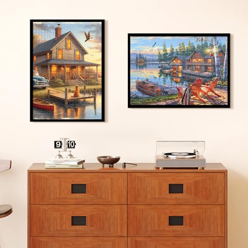 Image of upsimples 20x28 Picture Frame Set of 5, Display Poster 16x24 with Mat or 50.8x71.1 cm Without, Wall Hanging 1000 Pieces Puzzles Frames, Black