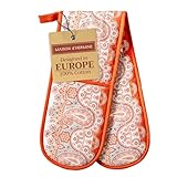 Picture of Maison d' Hermine Double Oven Mitt (7" x 35") 100% Cotton Heat Resistant BBQ Cooking Gloves with Loop for Thanksgiving Christmas Decorations Baking Cooking Barbeque Handling Hot Pan (Cachemire)