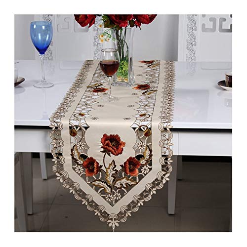 Homxi Tischläufer Vintage Hochzeit,40x175CM,Hohl Gestickte Blumen mit Quaste Tischläufer Dekorativ Polyester,Tischläufer Urlaub Champagner Rot Cover