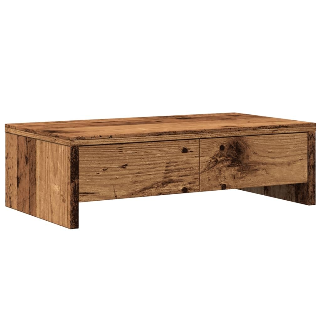 vidaXL Monitor Stand with Drawers, Display Stand for Laptops Monitors, Computer Stand for Home Office, Monitor Stand Riser, Old Wood Engineered Wood