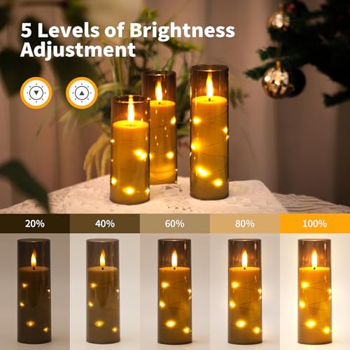 Forever Speed 5 Stück LED Kerzen Lichterkette mit Fernbedienung & Timer, Batteriebetriebene Kerzen Dimmbar Eingebaute Lichterkette Kerzen Acryl Flammenlose Kerzen für Wohndekoration - Grau – Bild 4