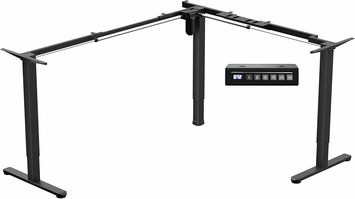 VIVO Marco de escritorio de pie de esquina eléctrico negro con 3 patas, DESK-E375B | Tamaño grande, motor único, altura ajustable, en forma de L, soporta 225 libras, base para sentarse, solo patas de escritorio de pie