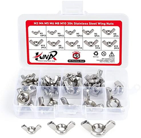 304 Stainless Steel Wing Nuts,Metric M3 M4 M5 M6 M8 M10 Assortment Kit,Wingnuts Butterfly Nuts,45PCS