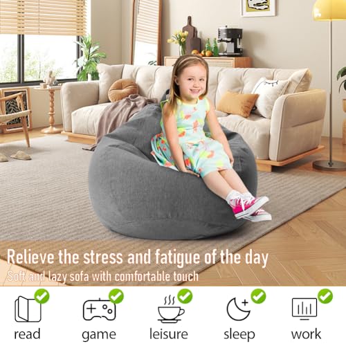 Housse de Pouf 100x120 Coton-Lin Gris Foncé Yuragim