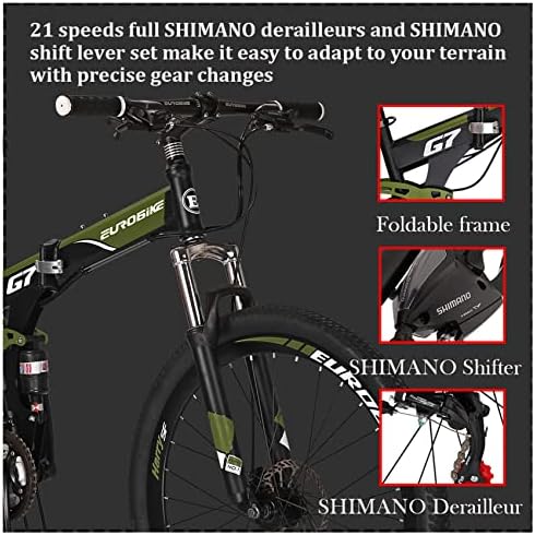 Eurobike Full Suspension Mountain Bike 27.5 Inch, 21 Speed Shifting Off-road Mountain Bikes/Bicycles for Men/Women 27.5 Inch, Dual Suspension Mountain Bikes for Adults/Youth