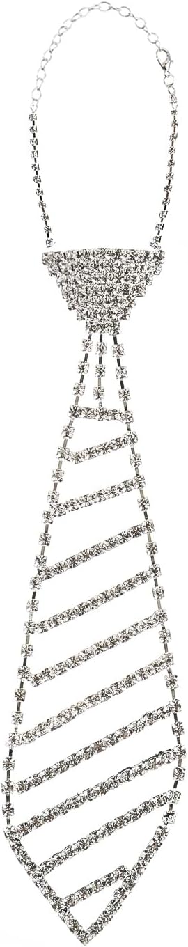 XGOPTS Sparkle Rhinestone Neckties Sequin Glitter Crystal Tie Choker Necklace Adjustable Sparkling Pearl Neck Ties for Party