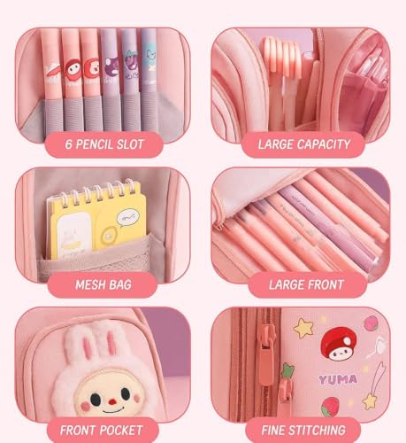 Image of Three Layer School Bag-Shaped Pencil Pouch, Large-Capacity Pencil Pouch with Zipper, Multipurpose Pen & Pencil Case for School Supplies for Boys & Girls (Pack of 1) (Pouch-Pink)