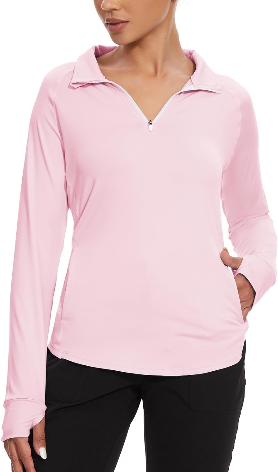 M MOTEEPI Long Sleeve Shirts for Women with Thumb Hole Quick-Dry Womens Golf Shirt Pullover UPF 50+ Ladies Sun Shirts