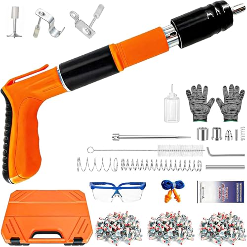 Concrete Nail Gun Kit with 120pcs Nails,5 Speed Adjustable Manual Steel Nail Gun, Mini Portable Nail Wall Shooting Machine Fastening Tool,Wall Anchor Wire Slotting Device Household Woodworking