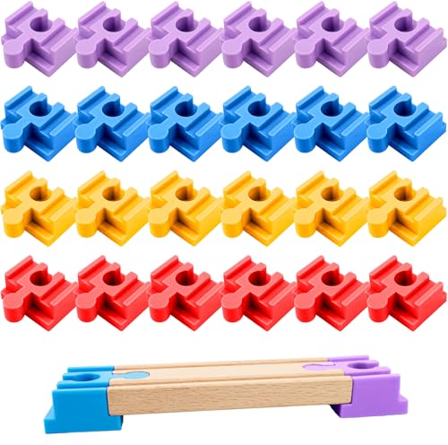 24 Pcs Plastic Track Connectors Wooden Train Track Accessories Building Block Connector Compatible with All Major Brands Wooden Train Sets Track, 4 Colors