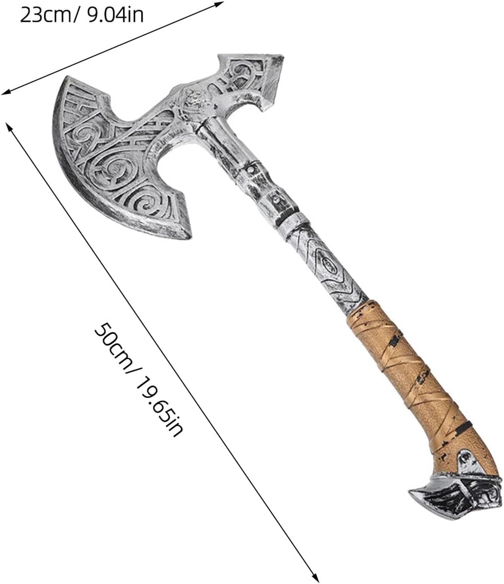 2Pcs Axe Props for Halloween Cosplay -Realistic Plastic Handheld Silver Fake Foam Axes for Costume Party and Role Play