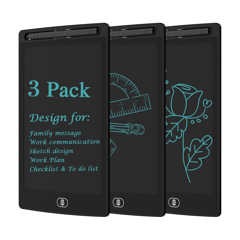 Photo 1 of [3 Pack] TIQUS LCD Writing Tablet Pad 8.5 Inch Ewriter Electronic Board and MeMO Notes for and Adults at Home and Office Middle Stylus (Black)