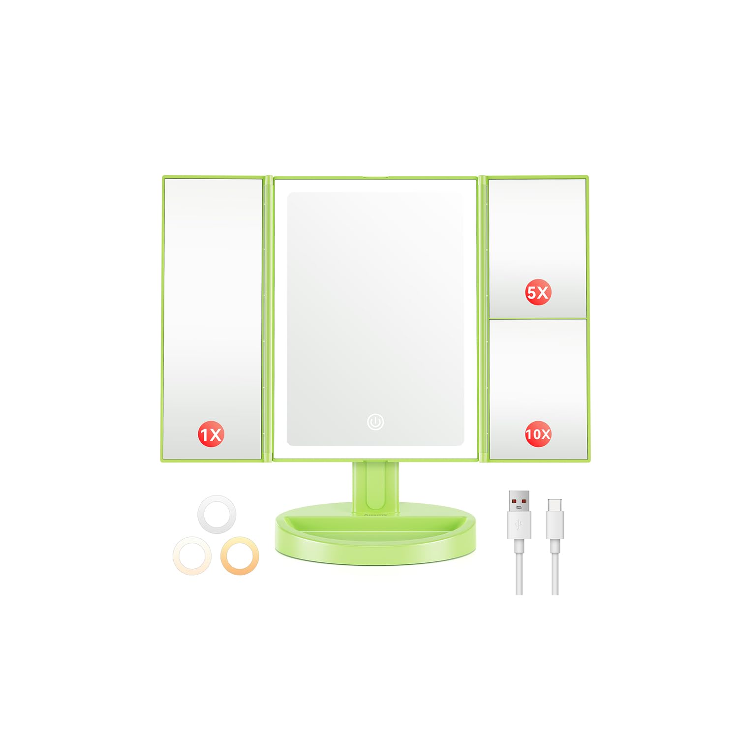 Auxmir Miroir Maquillage Lumineux 68 LED 10x/5x/1x Comestique Rechargeable USB 1200mAh Écran Tactile Rotatif 180° Rose