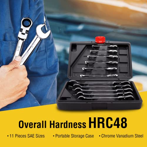 Azuno 11-Piece Flex-Head Ratcheting Wrench Set, Sae, 1/4″ To 3/4″, Chrome Vanadium Steel With Deluxe Case… #TOP1