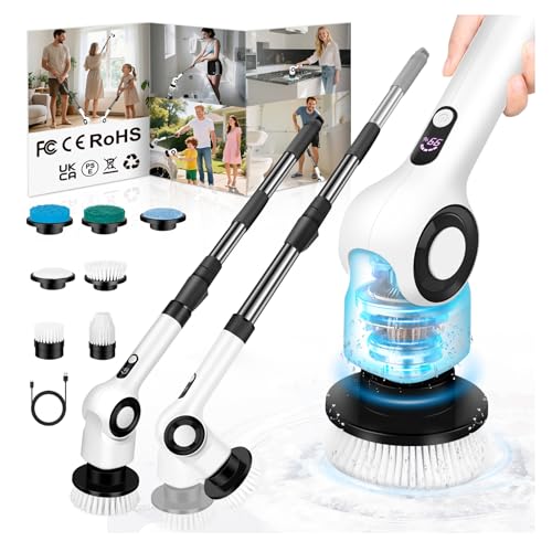 Electric Spin Scrubber, Cordless Power Shower Scrubber with 7 Scrub Brush, 3 Speeds, Adjustable...