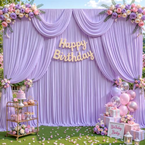 50ft x 10ft Purple Backdrop Curtains, Lavender Lilac Drapes Backdrop Fabric