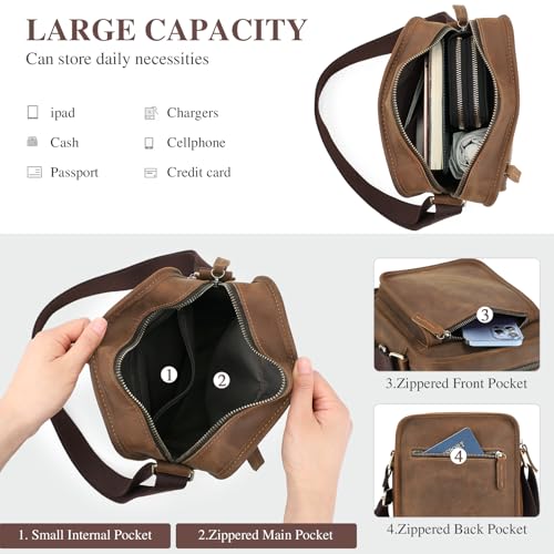 BAIGIO Small Leather Messenger Bag for Men Shoulder Bag Vintage Crossbody Bag Men Purse Ipad Satchel Travel Business4