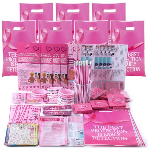 Eaasty 120 Pcs Breast Cancer Awareness Gifts Kit, Pink Ribbon Favors