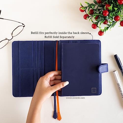 Image of NEORAH - B6 Notebook SLEEVE with SNAP Button - [ SLEEVE ONLY ]|Vegan Leather|Office Diary Holder with Penloop| 2 Front & 1 Back Pocket |6 Card Slots |2 BookMarks - Fits any B6 Softcover - DARK BLUE